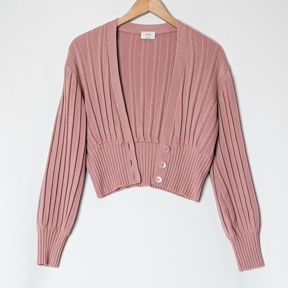WILFRED New Plunge Front Cardigan  Wool Sweater Mauve Mousse Pink ARITZIA S - Picture 9 of 13